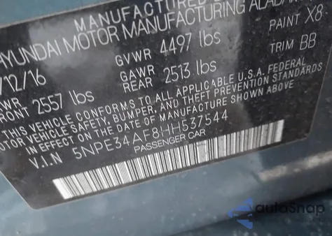 2017 Hyundai Sonata Sport из США, поврежденный, VIN 5NPE34AF8HH537544